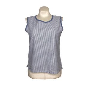 Vintage 90s Blue Striped Cotton Sleeveless Top by Simrin Volup Size 14